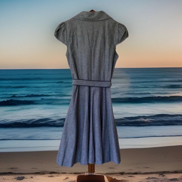 Y2K O’Sher 2XL Belted Collared Swing Ruffled Dress W Heart Button - Picture 2 of 5